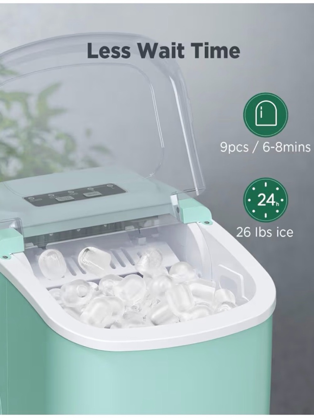 Compact One-Button Ice Maker in Mint Green - Picture 2 of 3